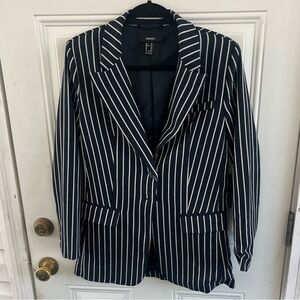 New Forever 21 Women’s XS Navy and White Striped Jacket Blazer dress casual